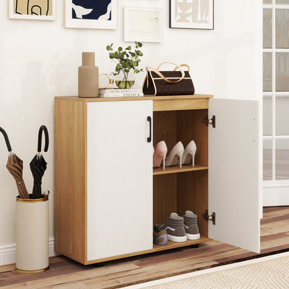 2-Door Storage Cabinet Modern Accent Cabinet with 5-Position Adjustable Shelf-Natural