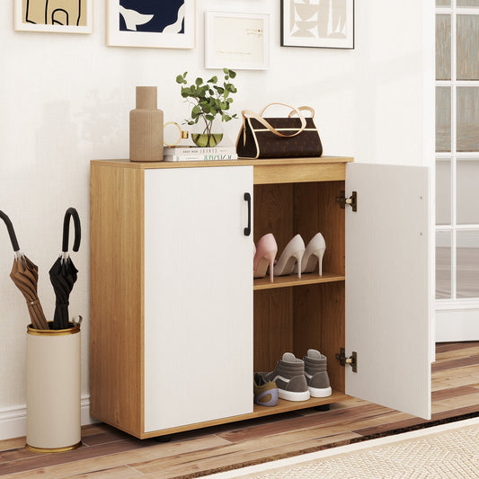 2-Door Storage Cabinet Modern Accent Cabinet with 5-Position Adjustable Shelf-Natural