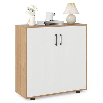 2-Door Storage Cabinet Modern Accent Cabinet with 5-Position Adjustable Shelf-Natural