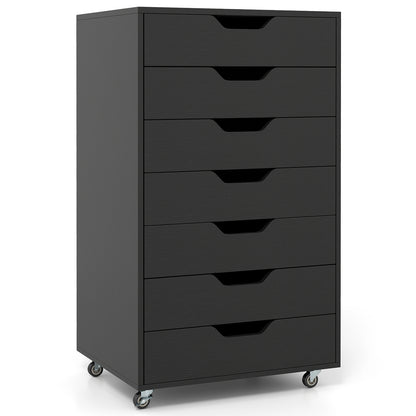 Rolling container with 7 drawers, mobile filing cabinet with wheels, office container, drawer cabinet, black