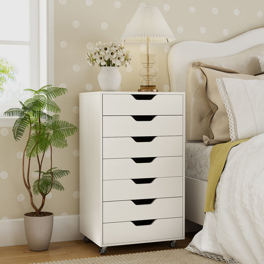 7-Drawer Storage Cabinet with 4 Universal Casters for Office-White