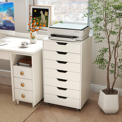 7-Drawer Storage Cabinet with 4 Universal Casters for Office-White