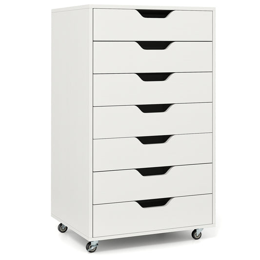 7-Drawer Storage Cabinet with 4 Universal Casters for Office-White