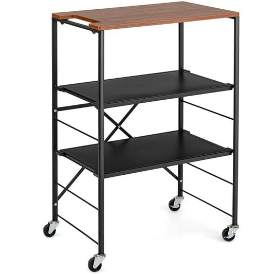 Serving trolley side table with castors &amp; wooden shelf &amp; metal frame 60 x 40 x 89 cm