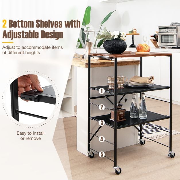 Serving trolley side table with castors &amp; wooden shelf &amp; metal frame 60 x 40 x 89 cm
