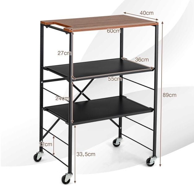 Serving trolley side table with castors &amp; wooden shelf &amp; metal frame 60 x 40 x 89 cm