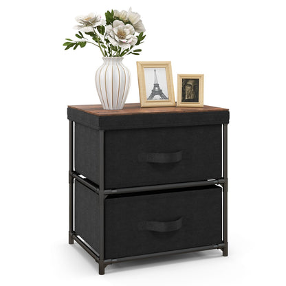 2-Drawer Nightstand Bedside Table with Removable Lid for Bedroom, Living Room-Black