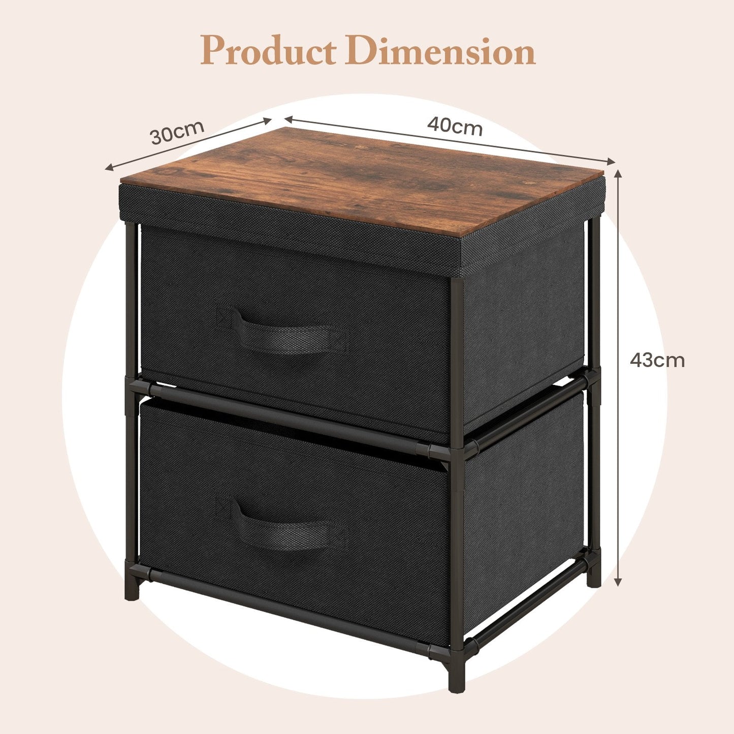 2-Drawer Nightstand Bedside Table with Removable Lid for Bedroom, Living Room-Black