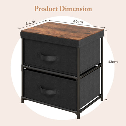 2-Drawer Nightstand Bedside Table with Removable Lid for Bedroom, Living Room-Black