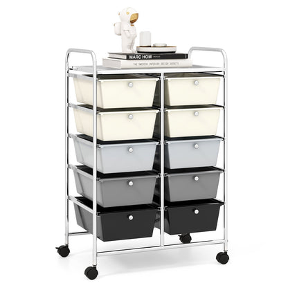 Storage Rolling Cart with 10-Drawer for Tools Scrapbook Paper Organising-Black &amp;amp; White