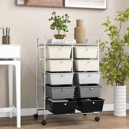Storage Rolling Cart with 10-Drawer for Tools Scrapbook Paper Organising-Black &amp;amp; White