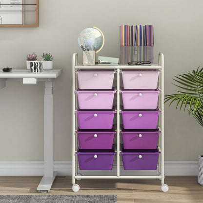 Storage Rolling Cart with 10-Drawer for Tools Scrapbook Paper Organising-Gradient Purple
