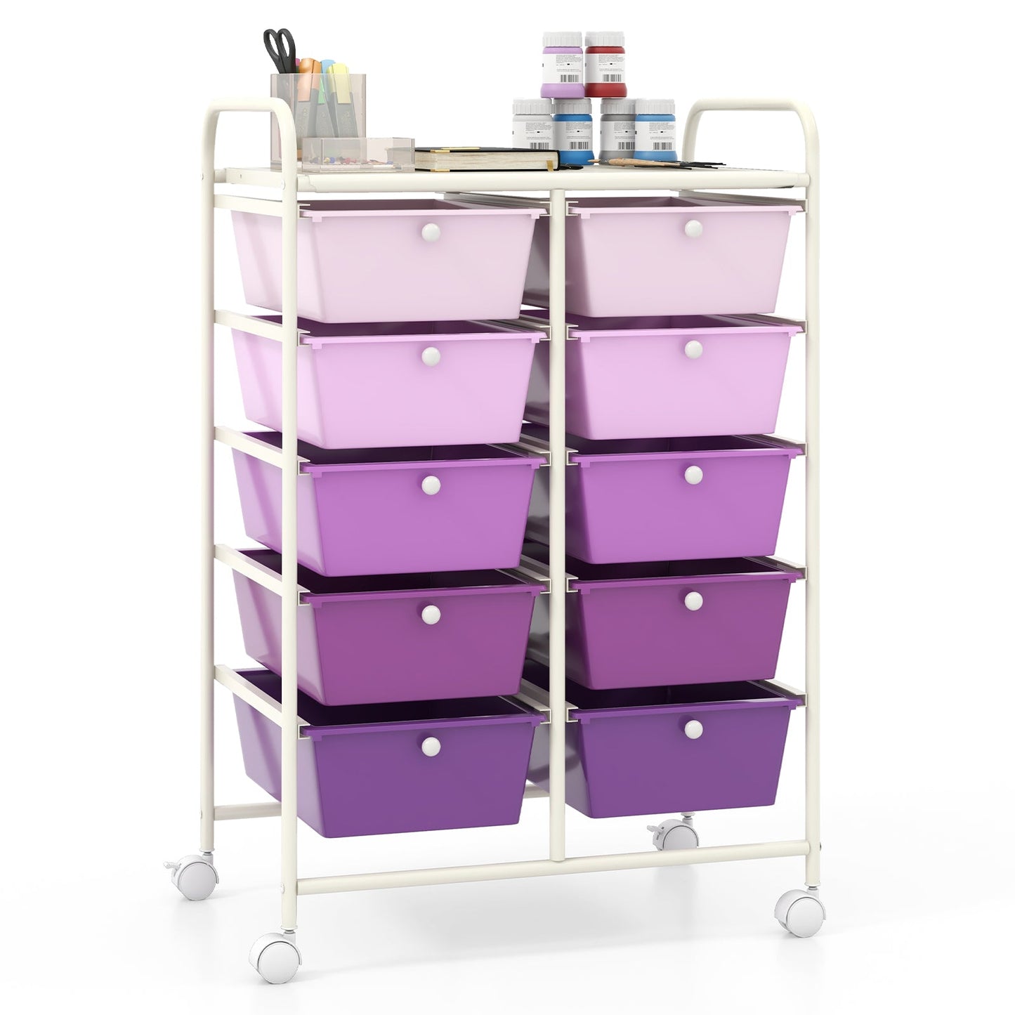 Storage Rolling Cart with 10-Drawer for Tools Scrapbook Paper Organising-Gradient Purple