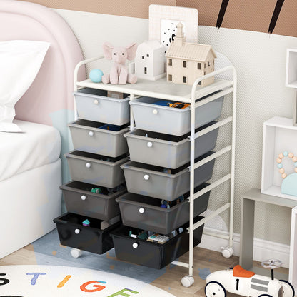 Storage Rolling Cart with 10-Drawer for Tools Scrapbook Paper Organising-Gradient Black