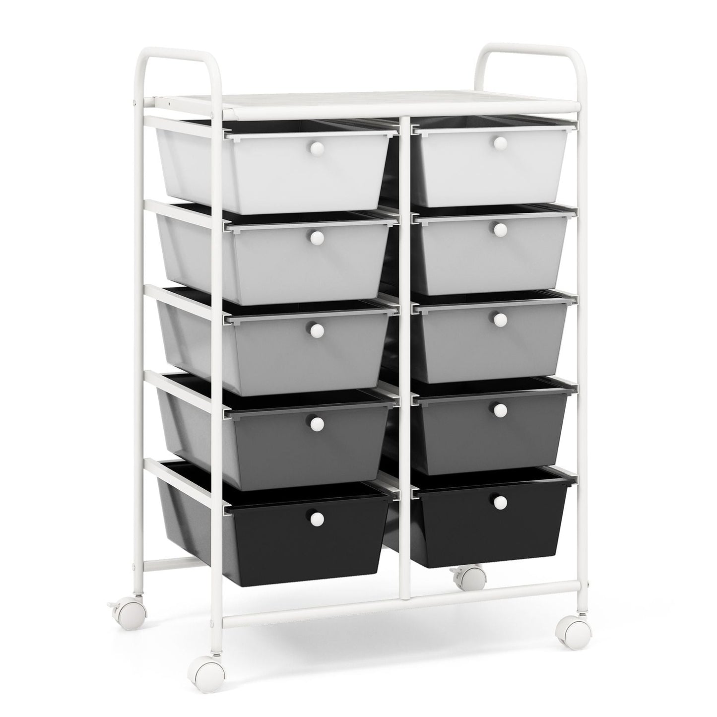Storage Rolling Cart with 10-Drawer for Tools Scrapbook Paper Organising-Gradient Black