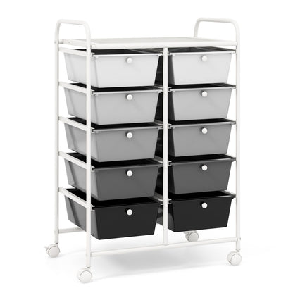 Storage Rolling Cart with 10-Drawer for Tools Scrapbook Paper Organising-Gradient Black