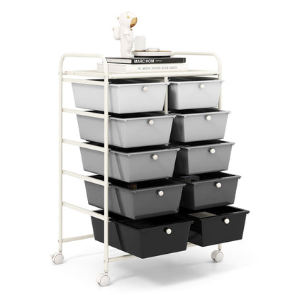 Storage Rolling Cart with 10-Drawer for Tools Scrapbook Paper Organising-Gradient Black