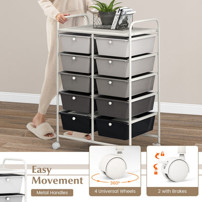 Storage Rolling Cart with 10-Drawer for Tools Scrapbook Paper Organising-Gradient Black