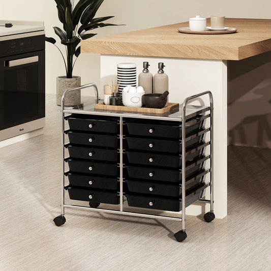 Storage Rolling Cart with Drawer and Large Countertop Side Handles-Black