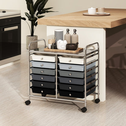 Storage Rolling Cart with Drawer and Large Countertop Side Handles-Gradient Black