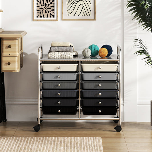 Storage Rolling Cart with Drawer and Large Countertop Side Handles-Gradient Black