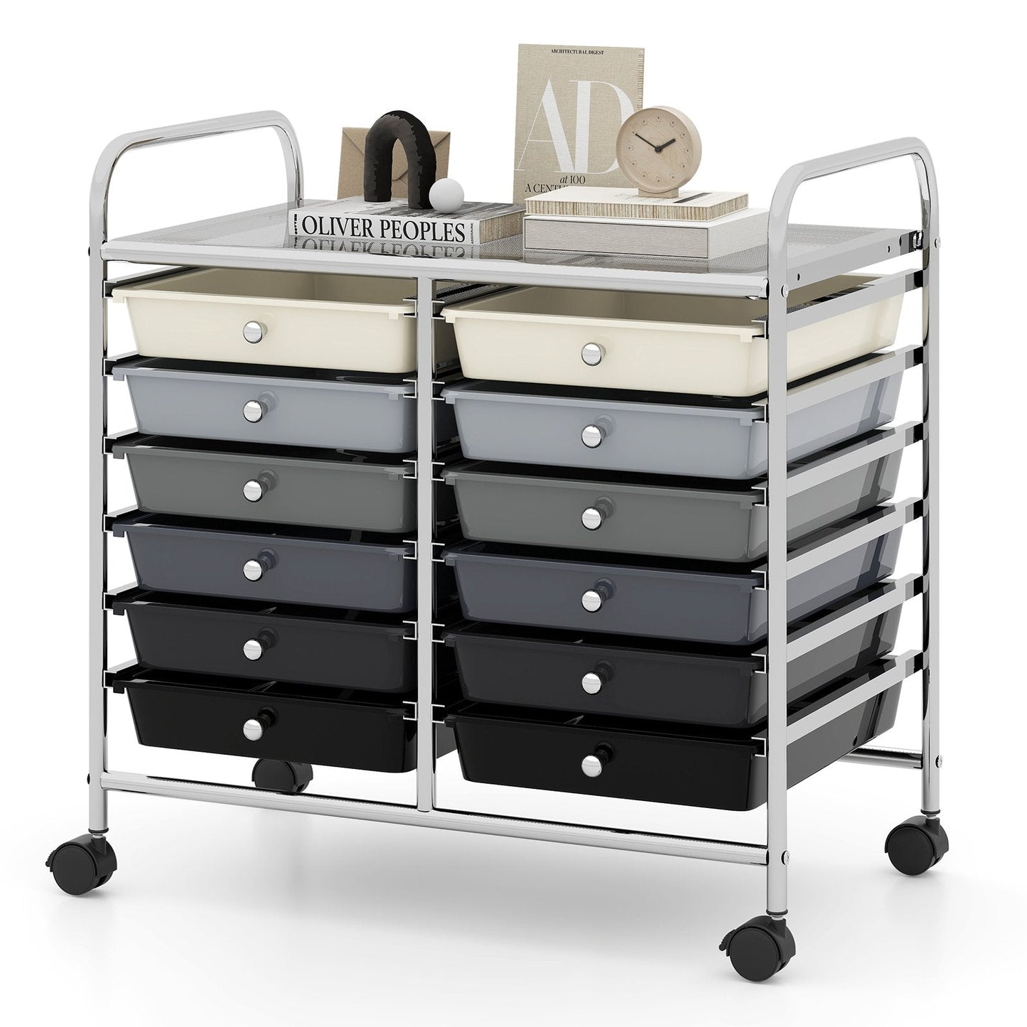 Storage Rolling Cart with Drawer and Large Countertop Side Handles-Gradient Black