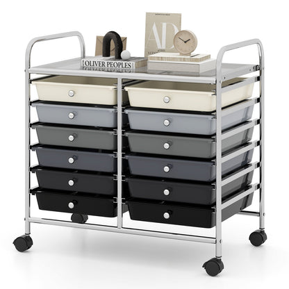 Storage Rolling Cart with Drawer and Large Countertop Side Handles-Gradient Black