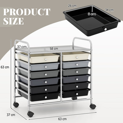 Storage Rolling Cart with Drawer and Large Countertop Side Handles-Gradient Black