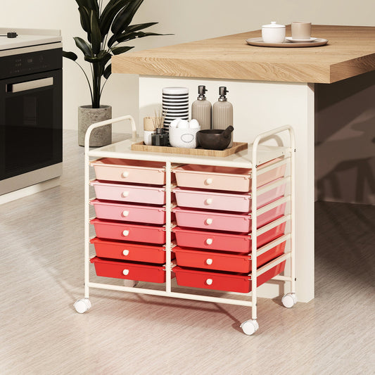 Storage Rolling Cart with Drawer and Large Countertop Side Handles-Gradient Pink