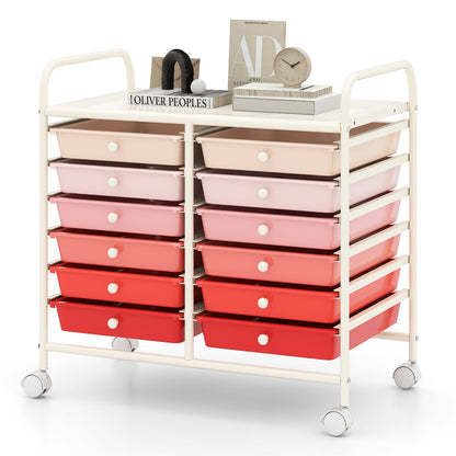 Storage Rolling Cart with Drawer and Large Countertop Side Handles-Gradient Pink