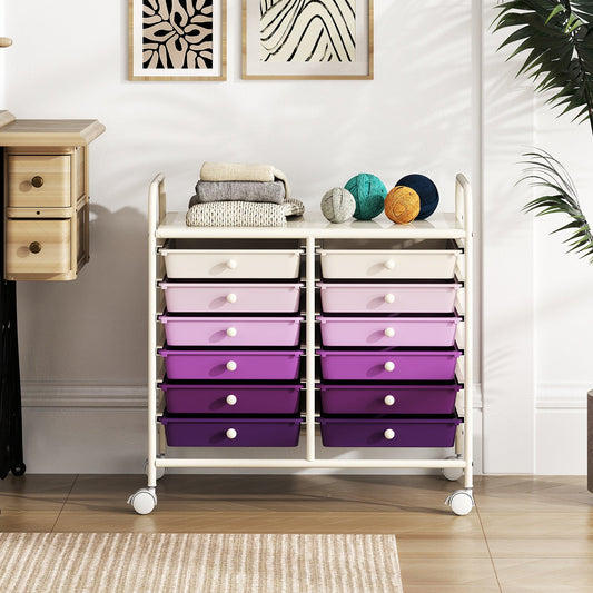 Storage Rolling Cart with Drawer and Large Countertop Side Handles-Purple
