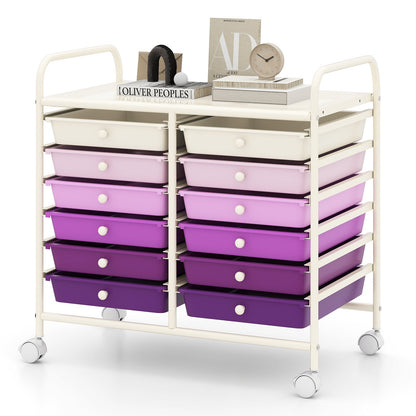 Storage Rolling Cart with Drawer and Large Countertop Side Handles-Purple