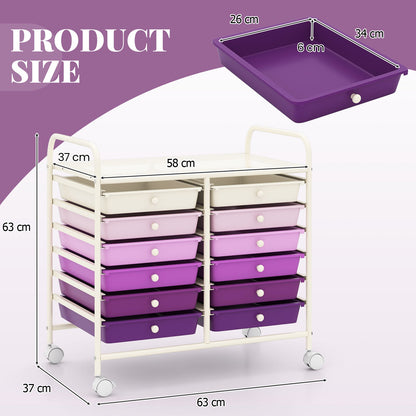 Storage Rolling Cart with Drawer and Large Countertop Side Handles-Purple