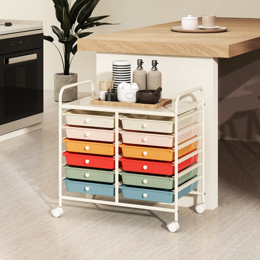 Storage Rolling Cart with Drawer and Large Countertop Side Handles-Macaron
