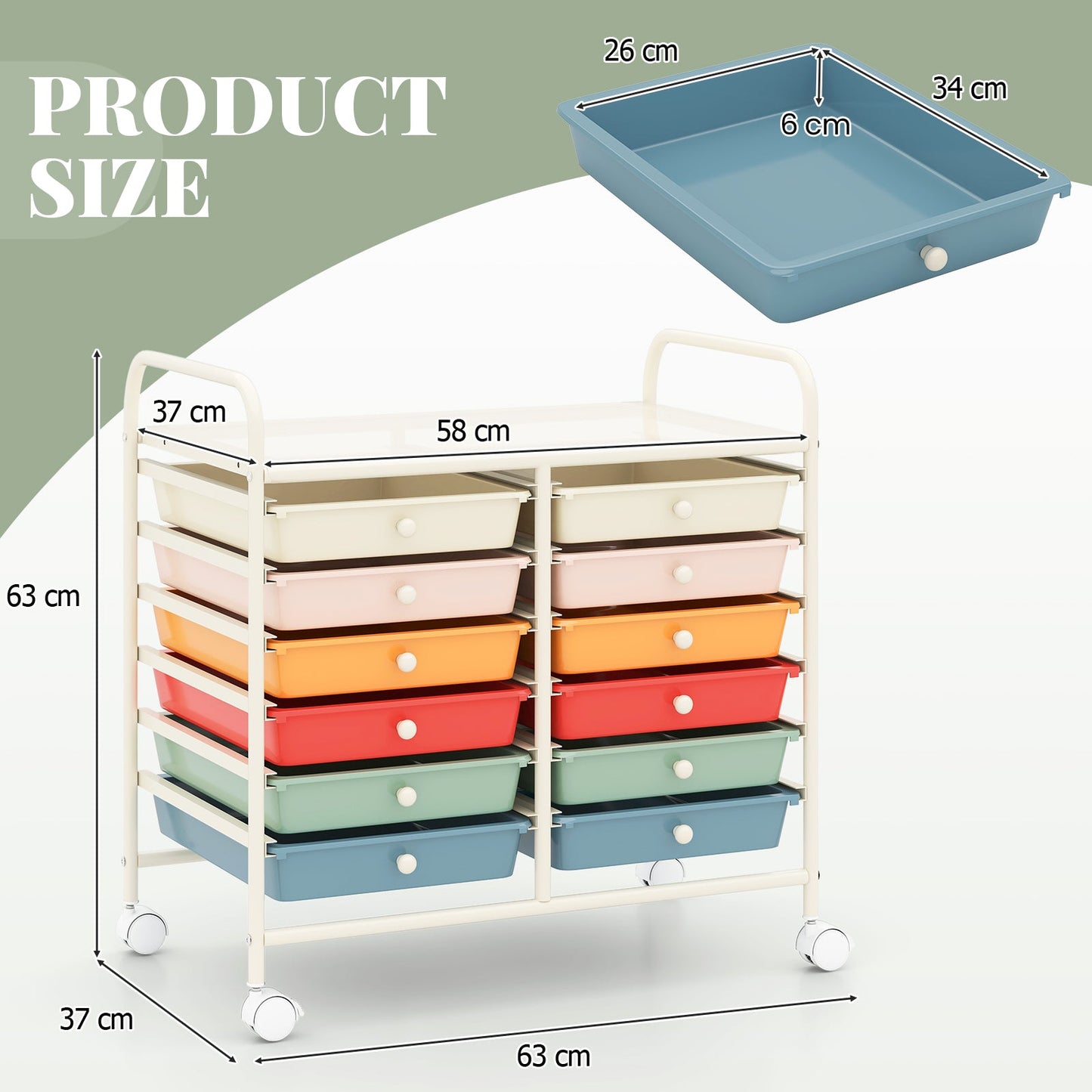 Storage Rolling Cart with Drawer and Large Countertop Side Handles-Macaron