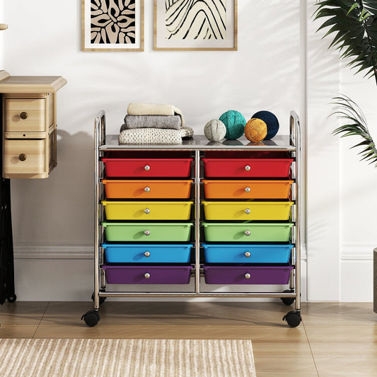 Storage Rolling Cart with Drawer and Large Countertop Side Handles-Multicolor