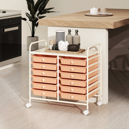 Storage Rolling Cart with Drawer and Large Countertop Side Handles-Pink