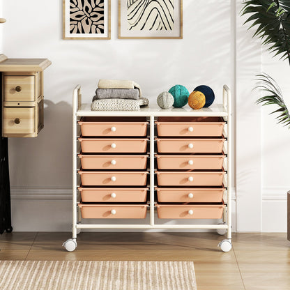 Storage Rolling Cart with Drawer and Large Countertop Side Handles-Pink