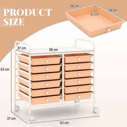 Storage Rolling Cart with Drawer and Large Countertop Side Handles-Pink