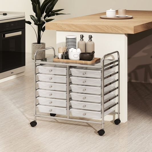Storage Rolling Cart with Drawer and Large Countertop Side Handles-Transparent