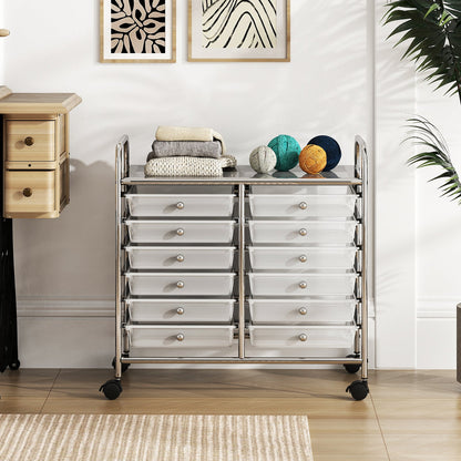 Storage Rolling Cart with Drawer and Large Countertop Side Handles-Transparent