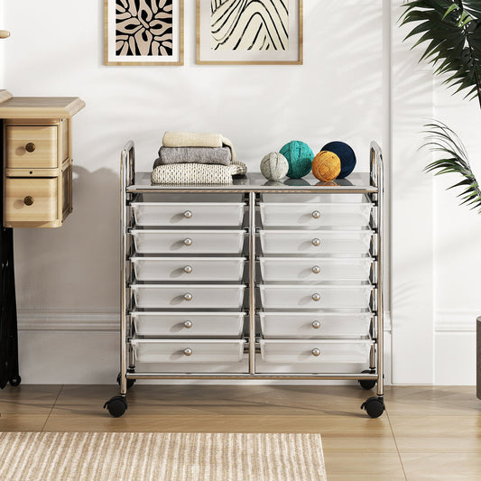 Storage Rolling Cart with Drawer and Large Countertop Side Handles-Transparent
