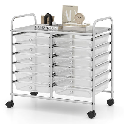Storage Rolling Cart with Drawer and Large Countertop Side Handles-Transparent