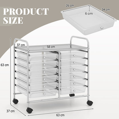 Storage Rolling Cart with Drawer and Large Countertop Side Handles-Transparent