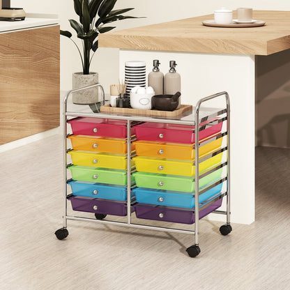 Storage Rolling Cart with Drawer and Large Countertop Side Handles-Colourful