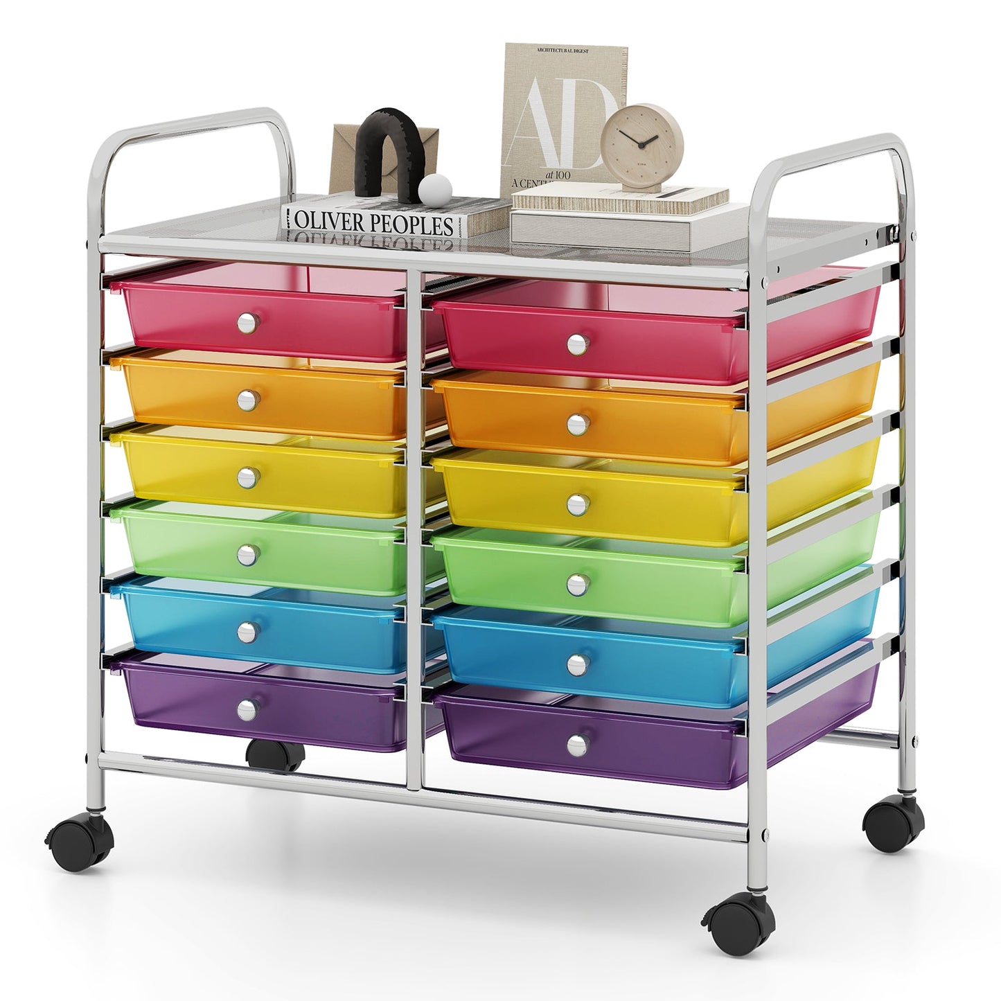 Storage Rolling Cart with Drawer and Large Countertop Side Handles-Colourful