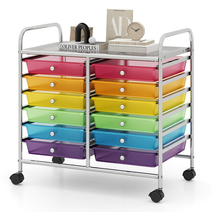 Storage Rolling Cart with Drawer and Large Countertop Side Handles-Colourful
