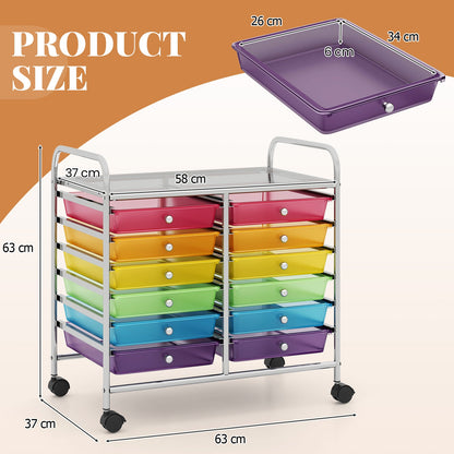 Storage Rolling Cart with Drawer and Large Countertop Side Handles-Colourful