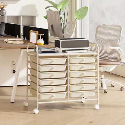 Storage Rolling Cart with Drawer and Large Countertop Side Handles-White