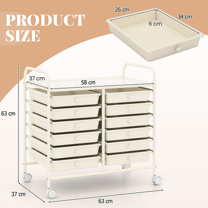 Storage Rolling Cart with Drawer and Large Countertop Side Handles-White